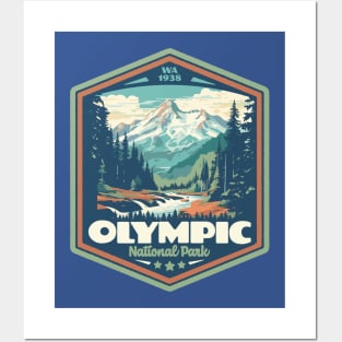 Olympic National Park Vintage WPA Style Outdoor Badge Posters and Art